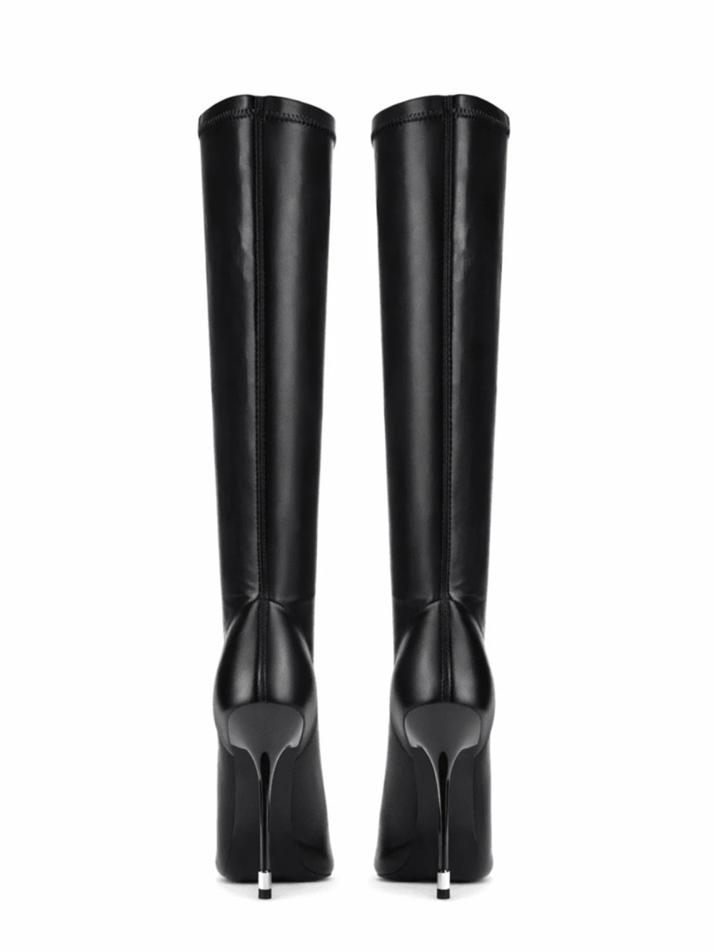 Black Pointed-Toe Knee-High Stiletto Boots - Picture 3 of 5